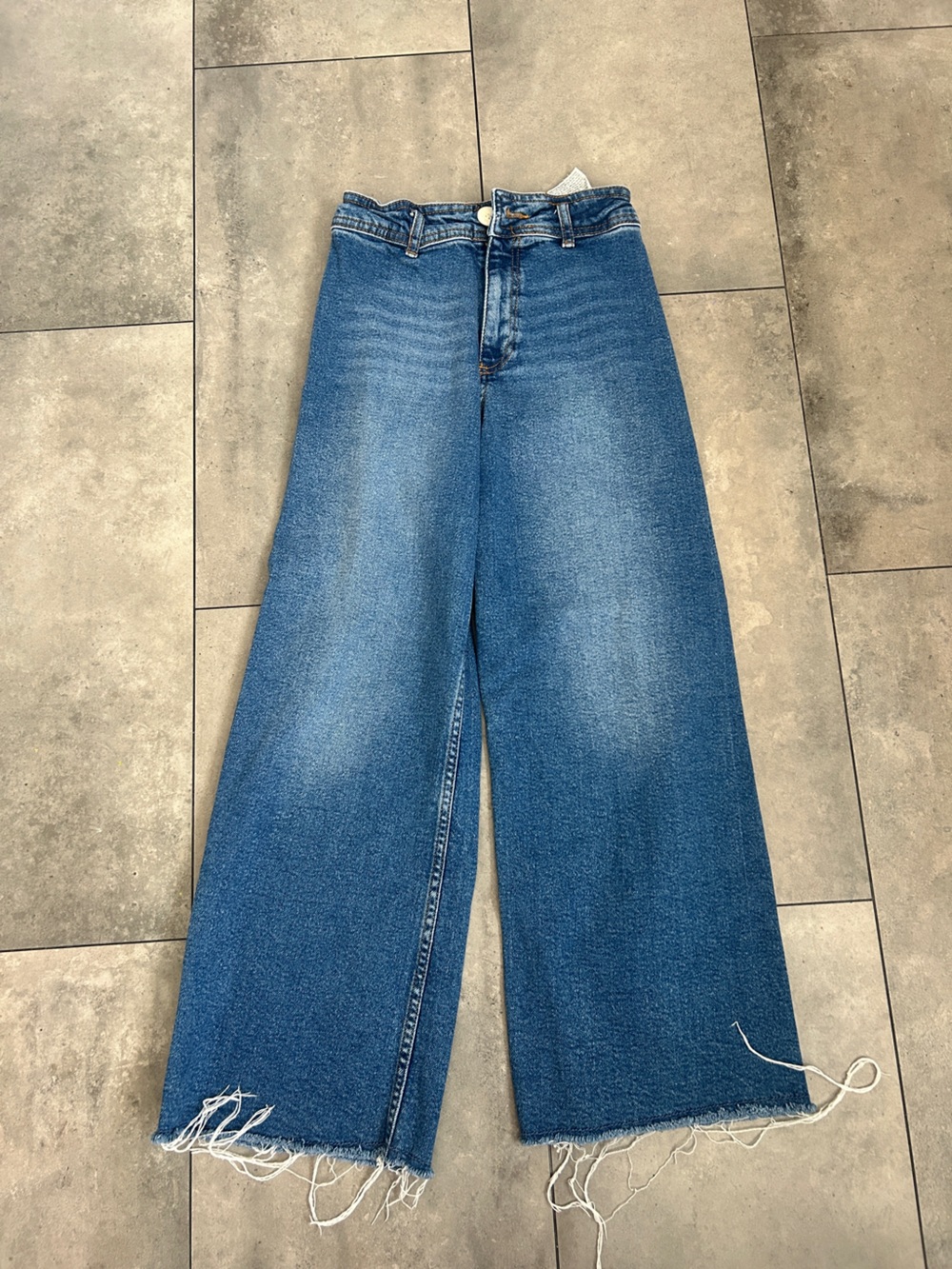 Girls Zara Marine wide leg blue raw hem denim jeans 13-14